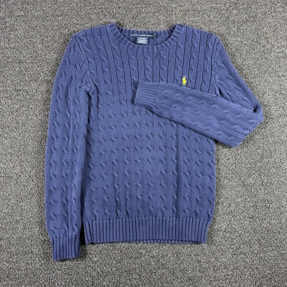 Ralph Lauren Sport Cable Knit Sweater Womens M Navy Crew Neck Cotton Pony - Picture 2 of 6